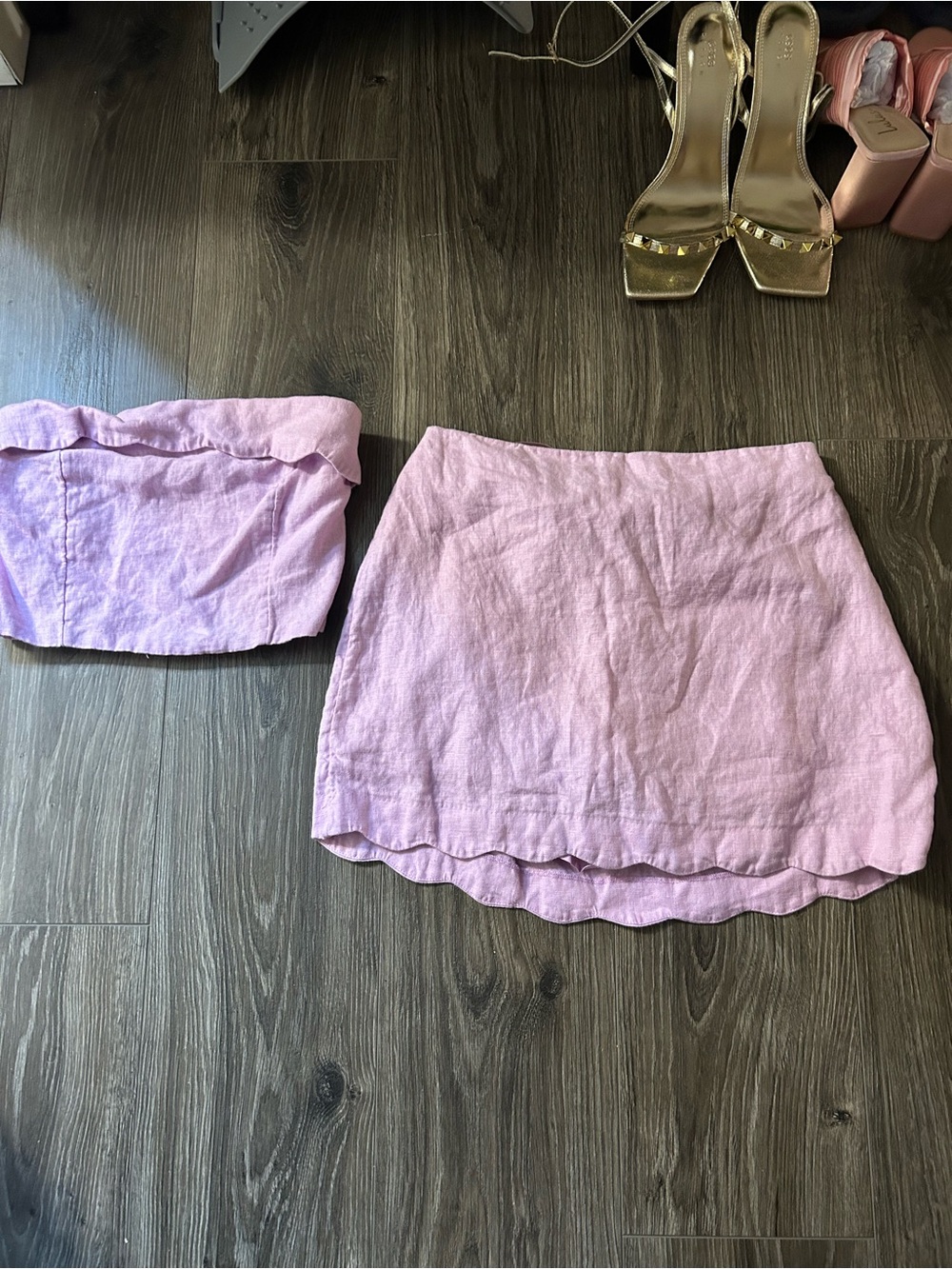 Abercrombie & Fitch Lilac Scallop-Hem Linen Mini Skirt and top 2 piece set - Picture 2 of 8